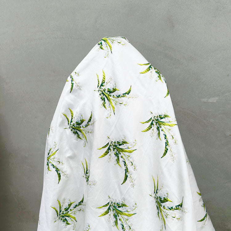 Lily of the valley Motif Dobby Gabardine - White/Forest Green