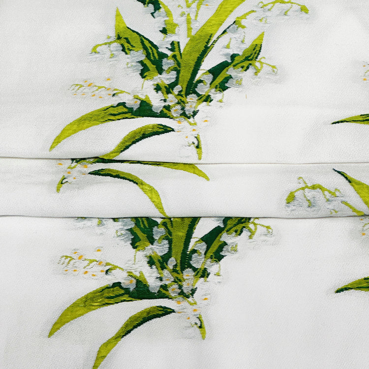 Lily of the valley Motif Dobby Gabardine - White/Forest Green