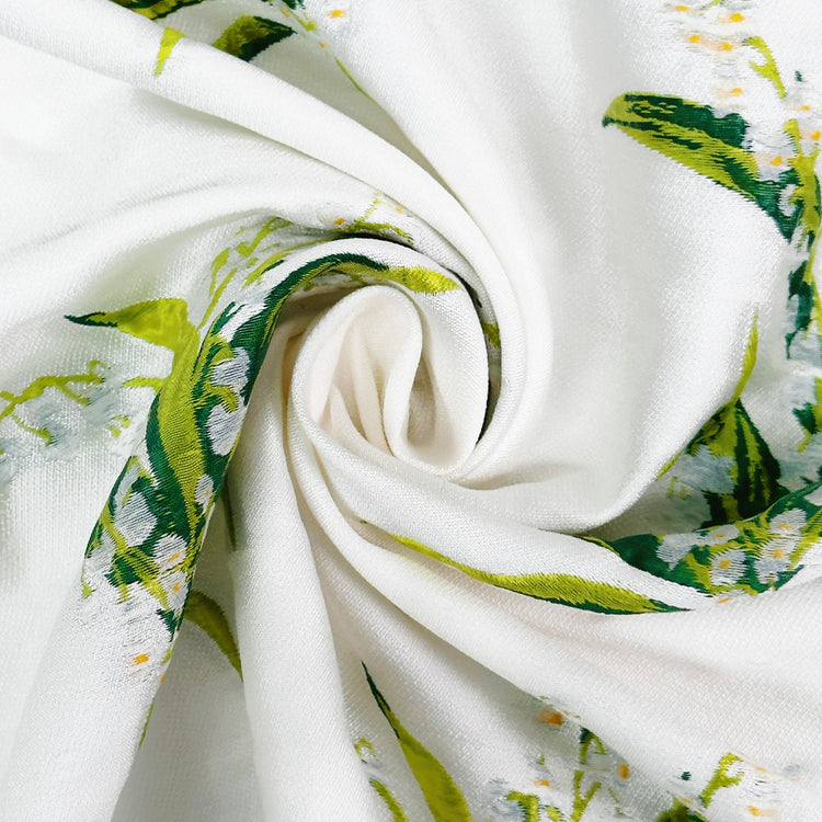 Lily of the valley Motif Dobby Gabardine - White/Forest Green