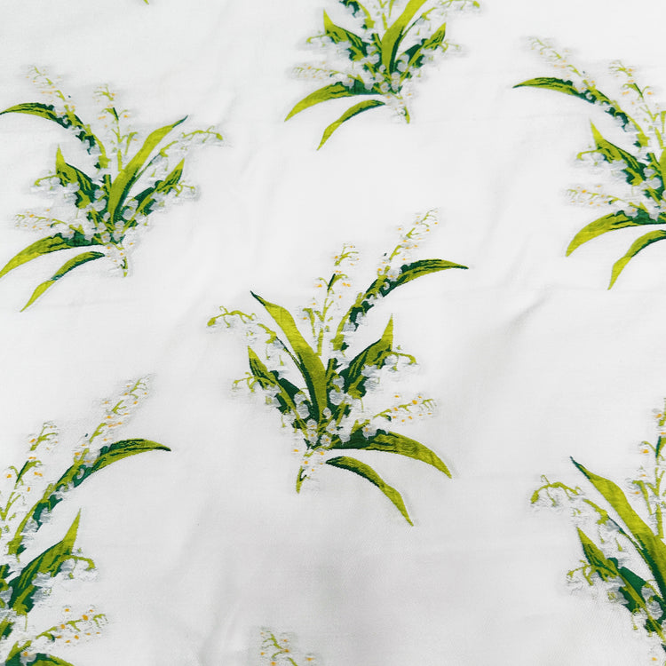 Lily of the valley Motif Dobby Gabardine - White/Forest Green
