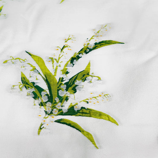 Lily of the valley Motif Dobby Gabardine - White/Forest Green