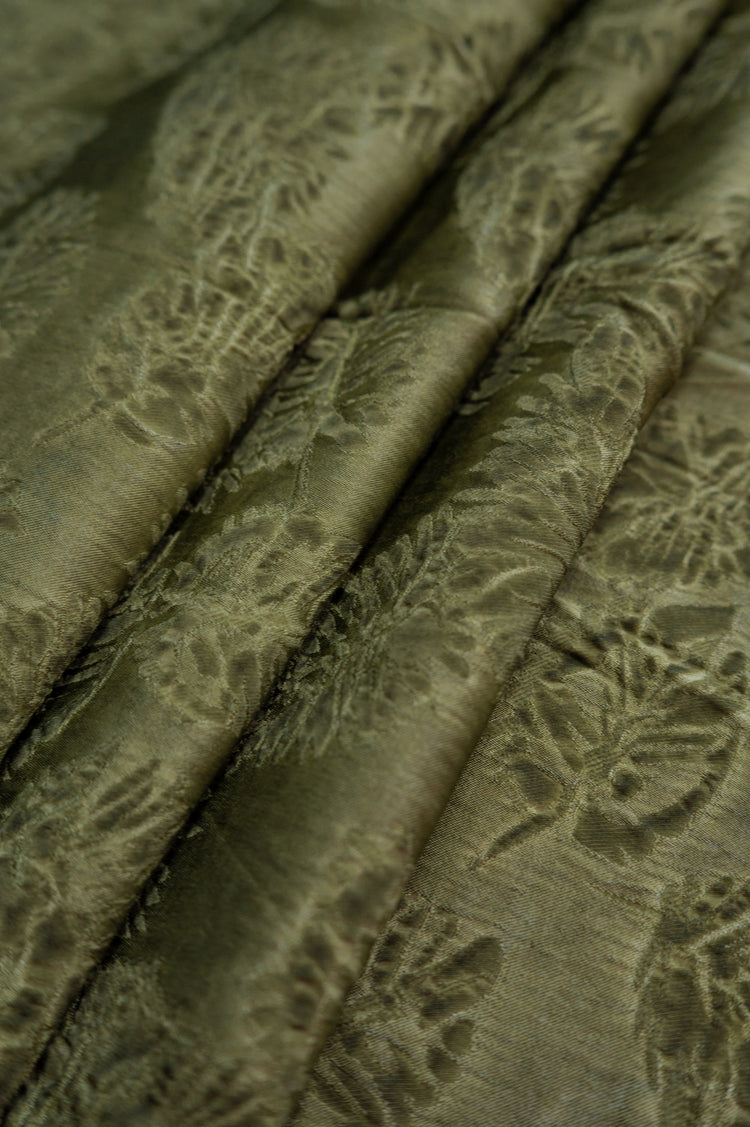 Palm Fronds Silk & Viscose Damask - Khaki