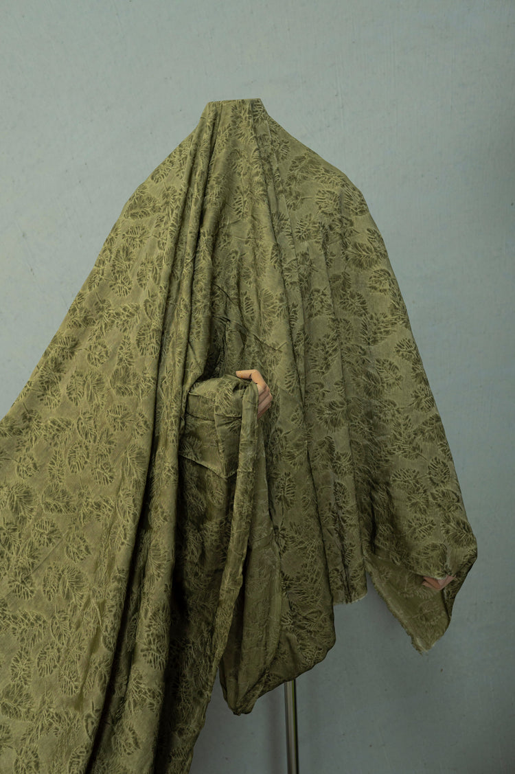 Palm Fronds Silk & Viscose Damask - Khaki