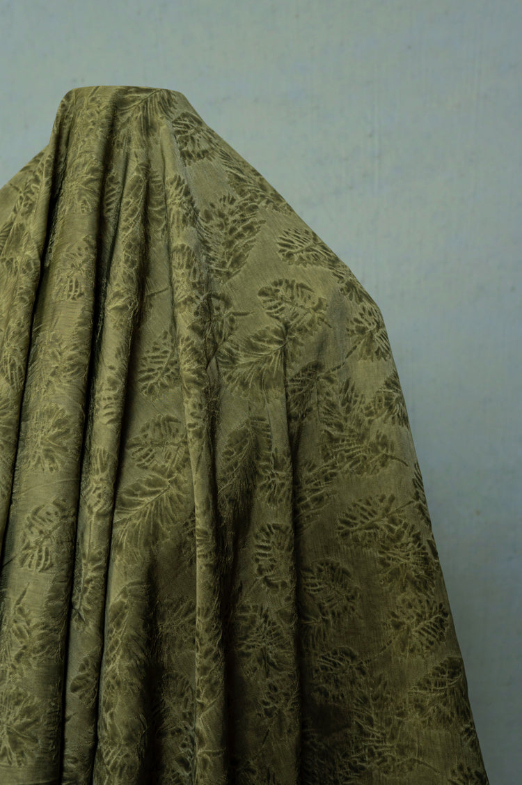 Palm Fronds Silk & Viscose Damask - Khaki