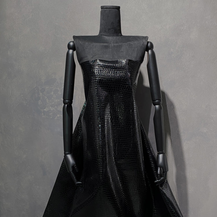 Patent Crocodile Faux Leather - Medium Pattern - Black