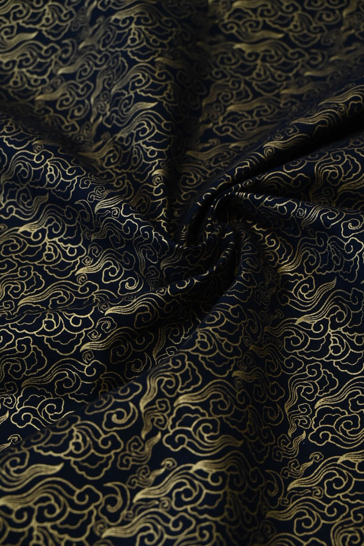 The North Wind - Metallic Cotton Plain Weave - Black/Gold Metallic Print