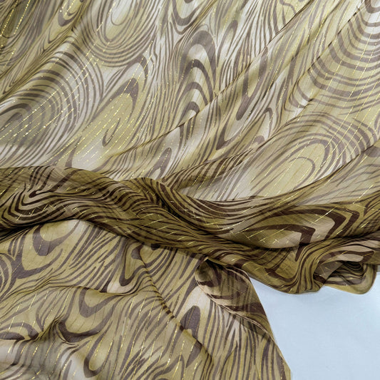 Fingerprint/Metallic Pinstripe Silk & Lurex Chiffon - Olive/Chocolate