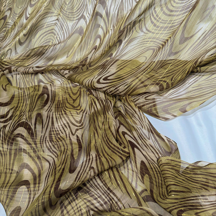 Fingerprint/Metallic Pinstripe Silk & Lurex Chiffon - Olive/Chocolate