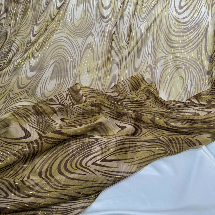Fingerprint/Metallic Pinstripe Silk & Lurex Chiffon - Olive/Chocolate