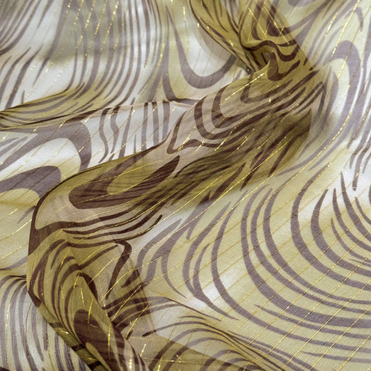 Fingerprint/Metallic Pinstripe Silk & Lurex Chiffon - Olive/Chocolate