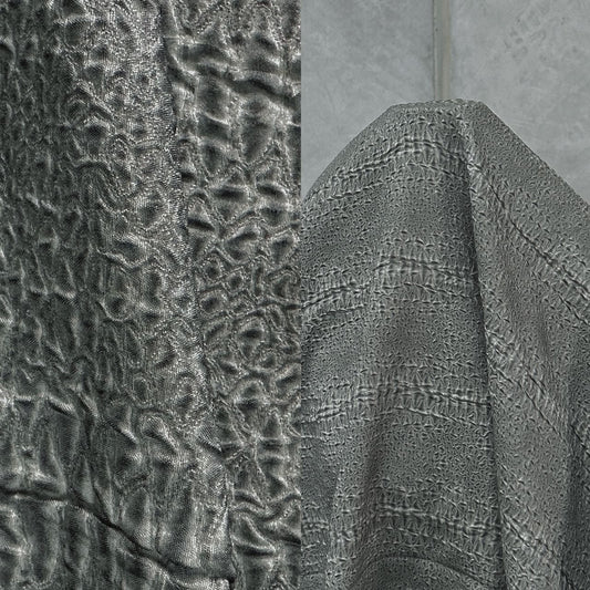 Fine Reptile Scale Stripe Cloqué - Dark Khaki