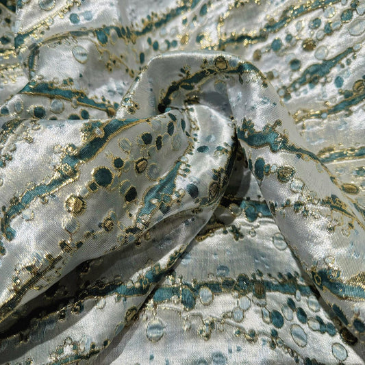 Abstract Kelp Forest & Air Bubble Brocade - Teal/Mint Cream