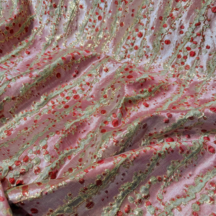 Abstract Kelp Forest & Air Bubble Brocade - Fire Brick/Pink