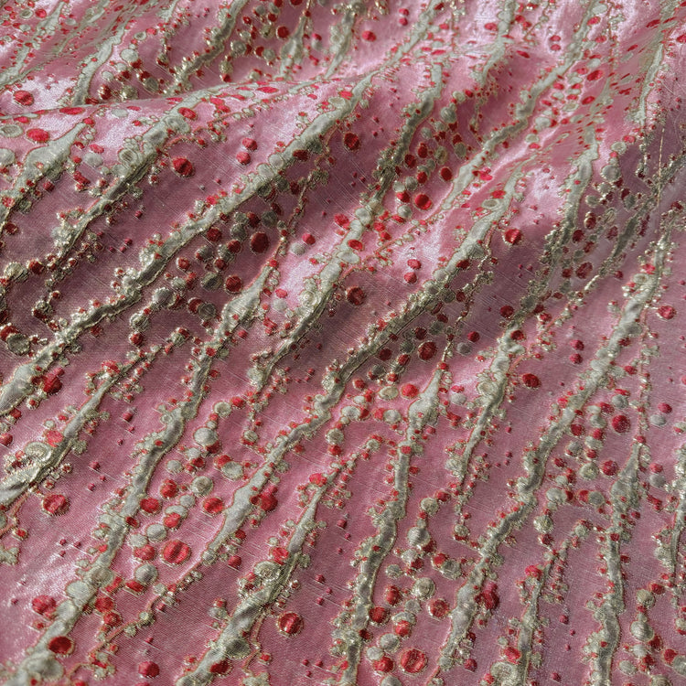 Abstract Kelp Forest & Air Bubble Brocade - Fire Brick/Pink
