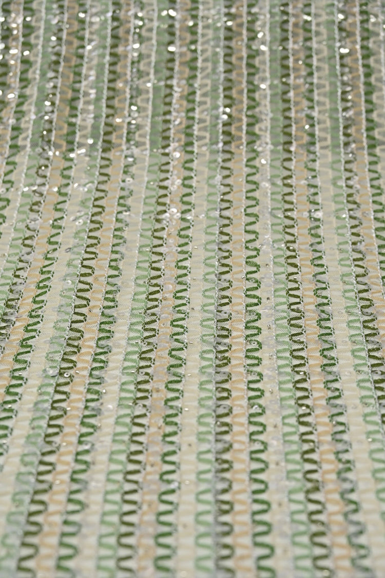 Appliqué Chevron Netting - Moccasin/Green