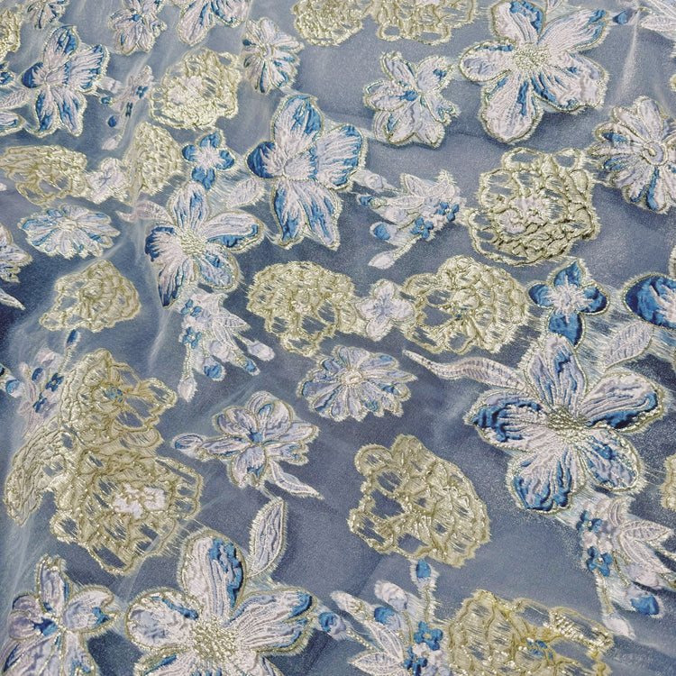 Large Metallic Floral Organza Brocade - Slate Blue/Lavender