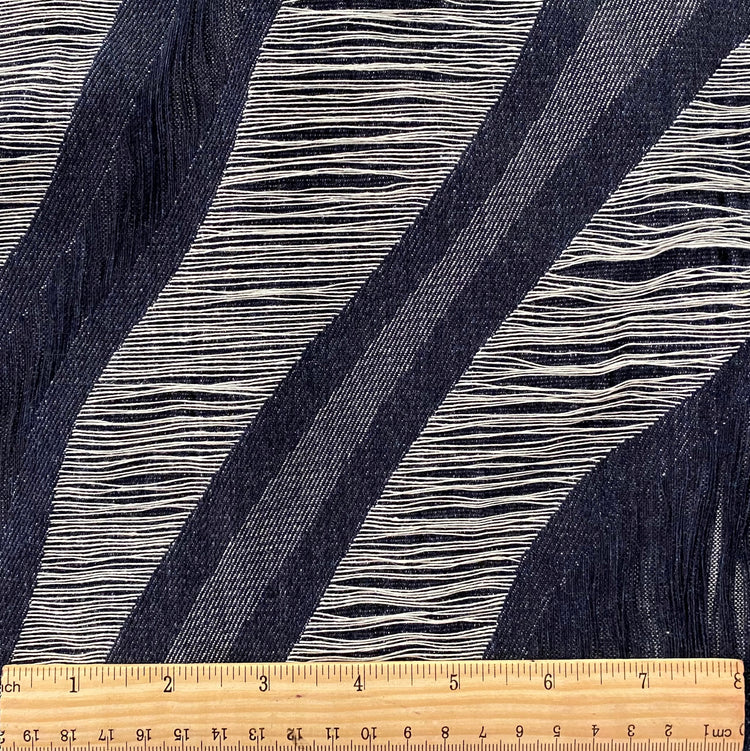 Yarn Float Fringed Wave Denim - Navy / Steel Blue / White