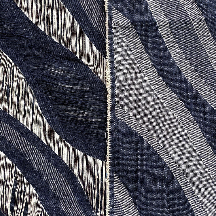 Yarn Float Fringed Wave Denim - Navy / Steel Blue / White