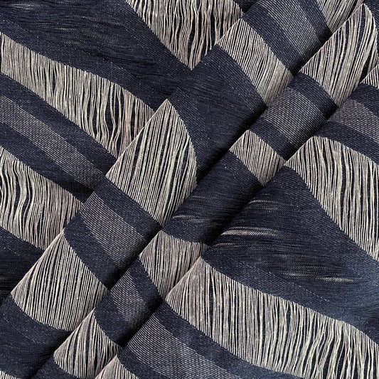 Yarn Float Fringed Wave Denim - Navy / Steel Blue / White