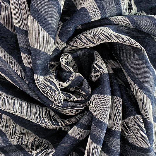 Yarn Float Fringed Wave Denim - Navy / Steel Blue / White