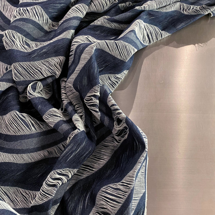 Yarn Float Fringed Wave Denim - Navy / Steel Blue / White