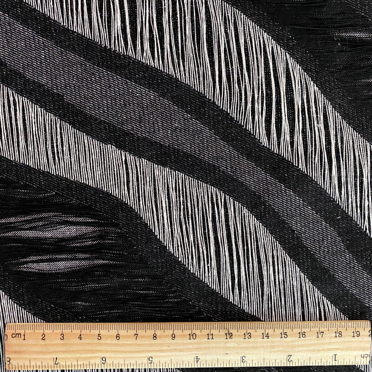 Yarn Float Fringed Wave Denim - Black / Grey / White