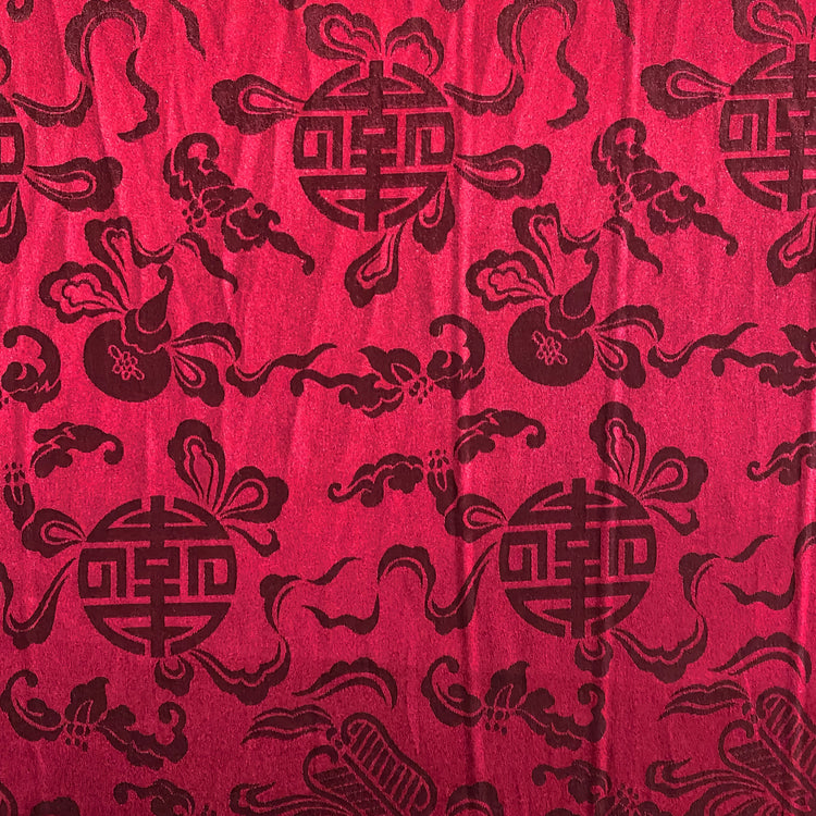 Feng Shui Satin Jacquard - Deep Crimson / Black