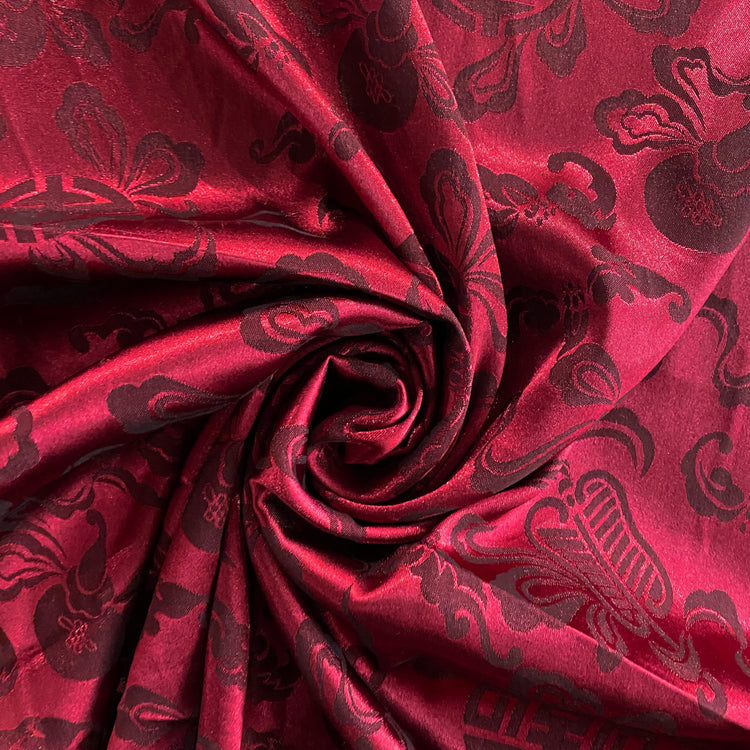 Feng Shui Satin Jacquard - Deep Crimson / Black