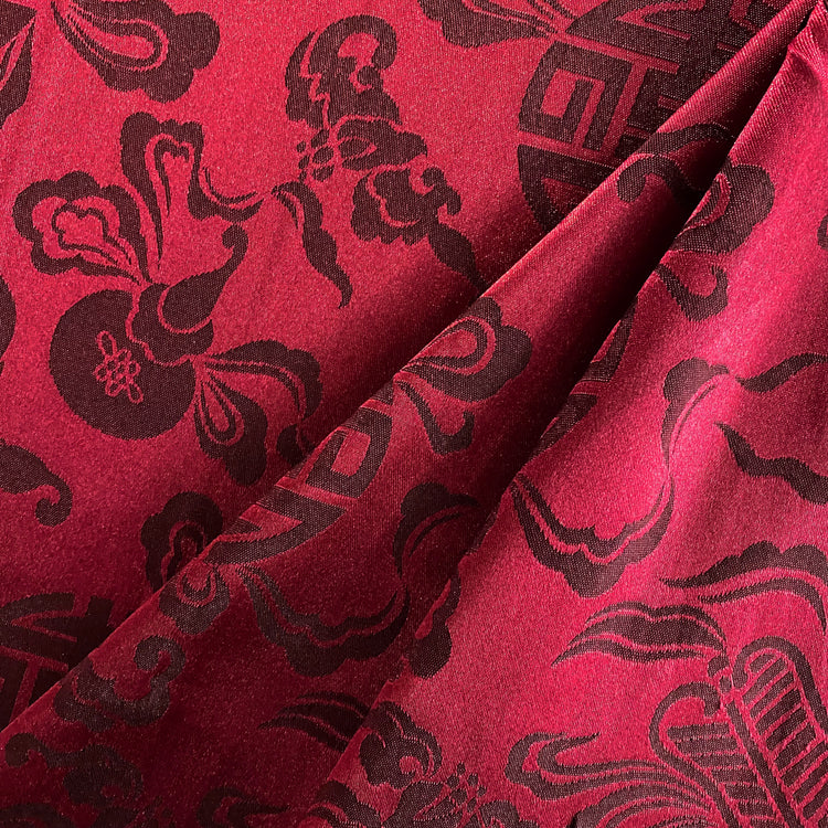 Feng Shui Satin Jacquard - Deep Crimson / Black