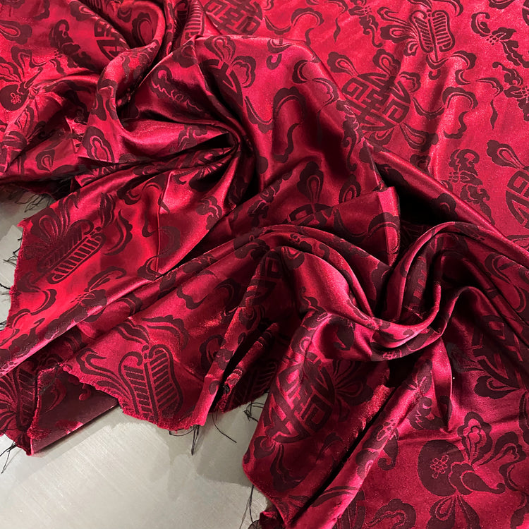 Feng Shui Satin Jacquard - Deep Crimson / Black