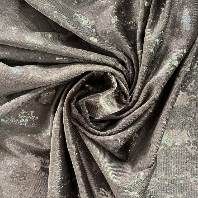 Abstract Holographic Splatter Velour - Grey