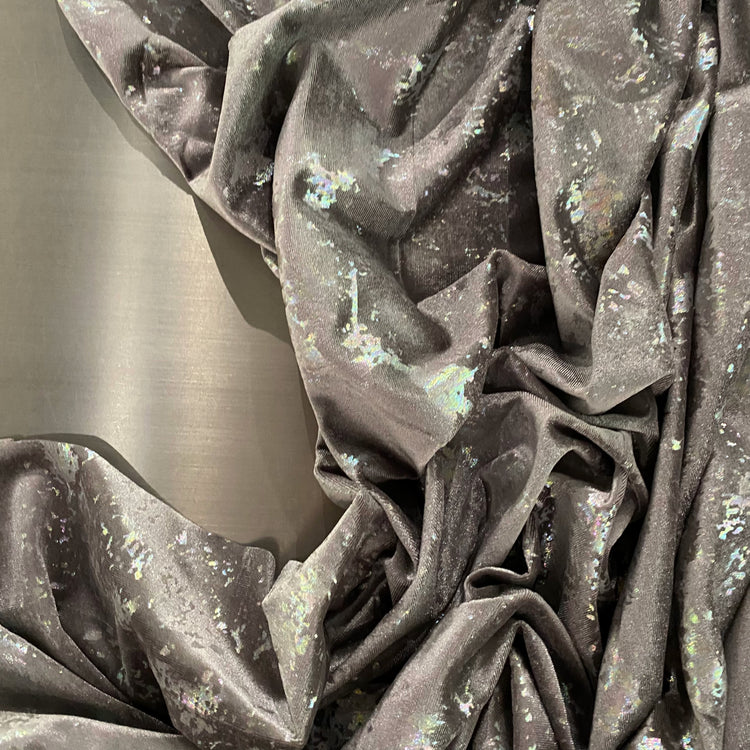 Abstract Holographic Splatter Velour - Grey