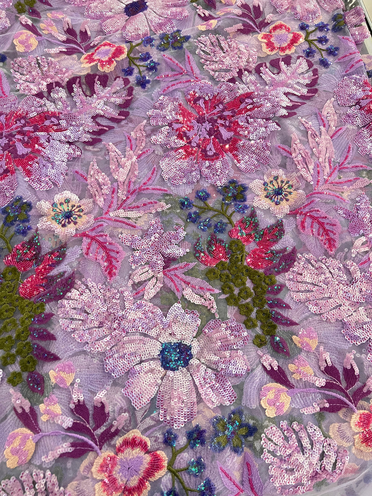 Floral Bouquet Sequined Tulle - Thistle