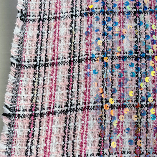 Sequinned Poly/PET Tweed - Pink/Black