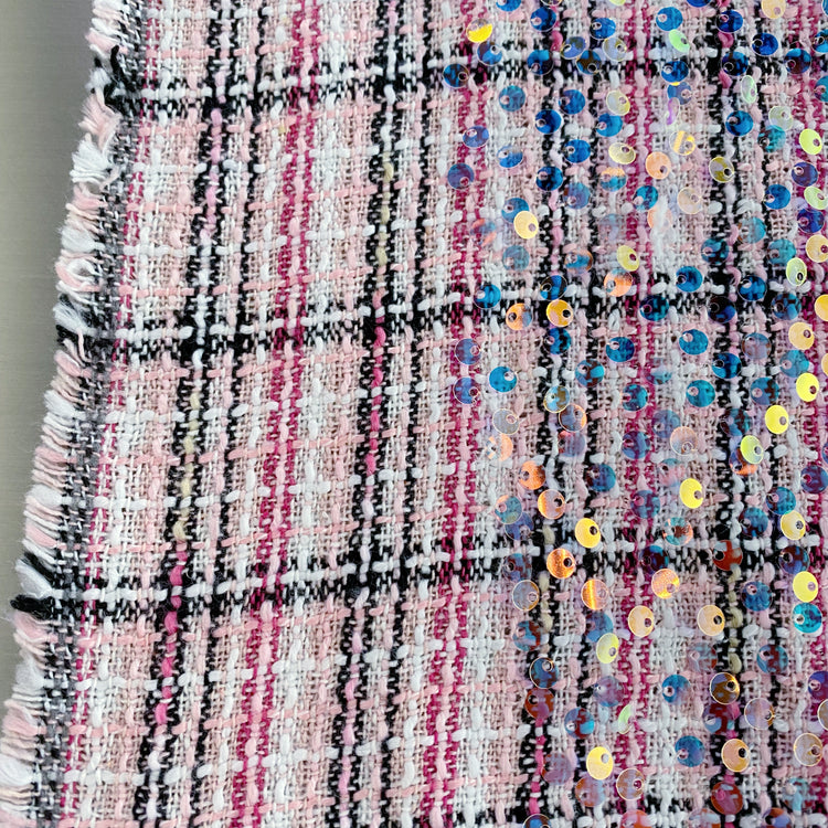 Sequinned Poly/PET Tweed - Pink/Black