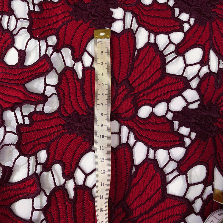 Embroidered Floral Lace - Burgundy/Red