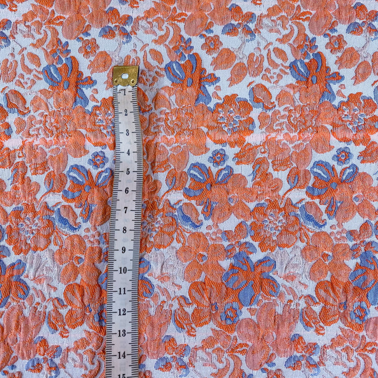 Delicate Floral Cotton Blend Jacquard - Coral/Blue
