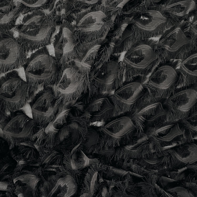 Peacock Fringed Motif Gauze - Black