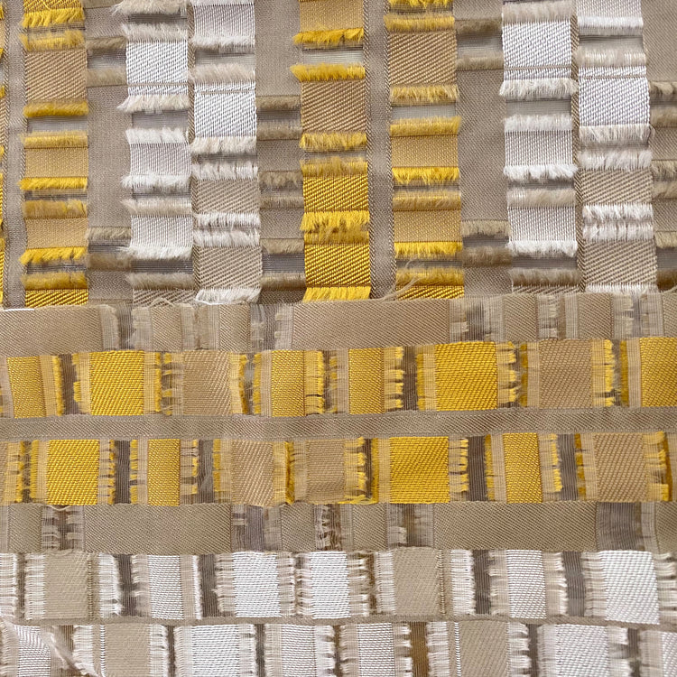 Rectangular Checkerboard Fringe Devore Organza - Yellow