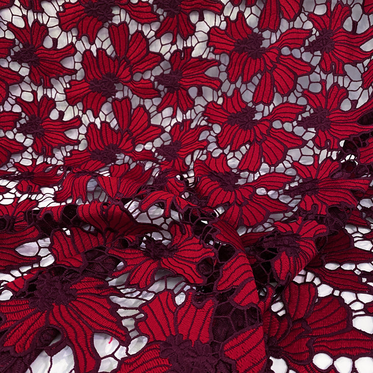 Embroidered Floral Lace - Burgundy/Red