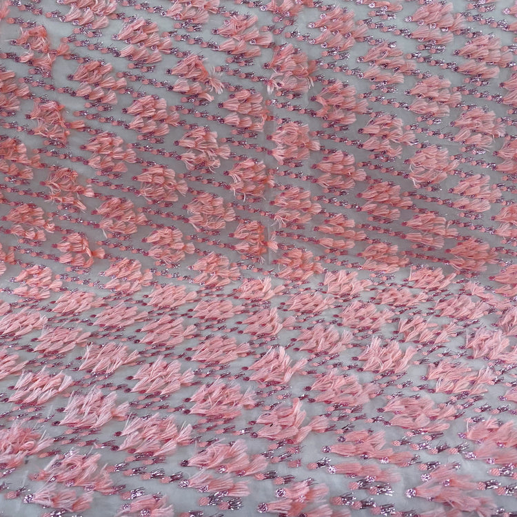 Organza Dobby - Metallic & Faux Fur Fringing - Pink