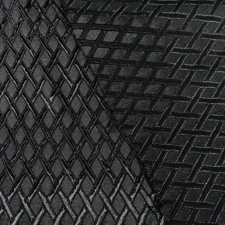 Diamond Hatch Poly/Spandex Damask - Black