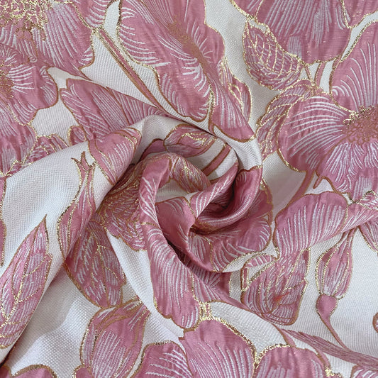 Hibiscus Ripple Brocade - Metallic - Gold/Pink