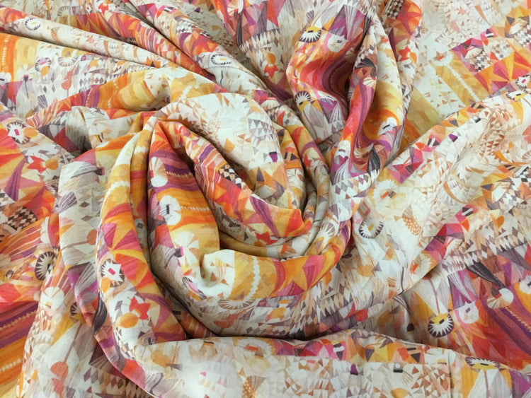 Mosaic Rose Twill - Violet/Orange