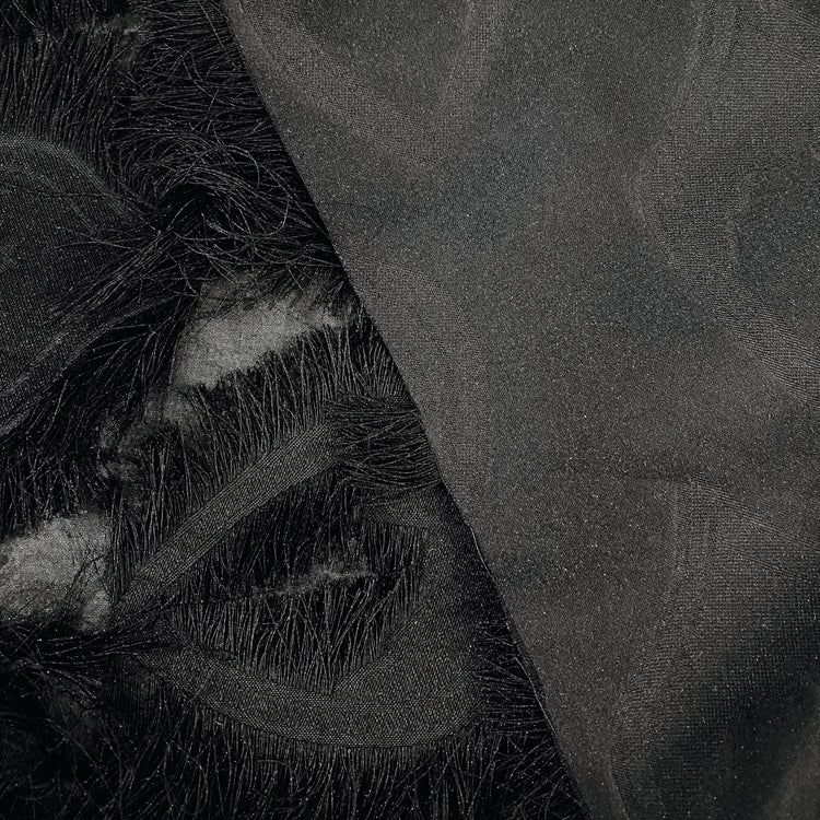 Peacock Fringed Motif Gauze - Black