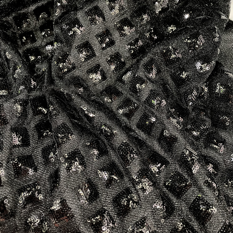 Diamond Sequinned Poly/PET Fine Boucle Knit - Black