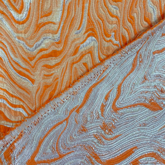 Contour Wave Brocade - Orange/Silver Metallic