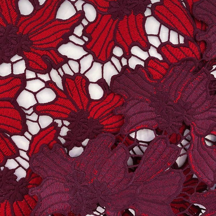 Embroidered Floral Lace - Burgundy/Red