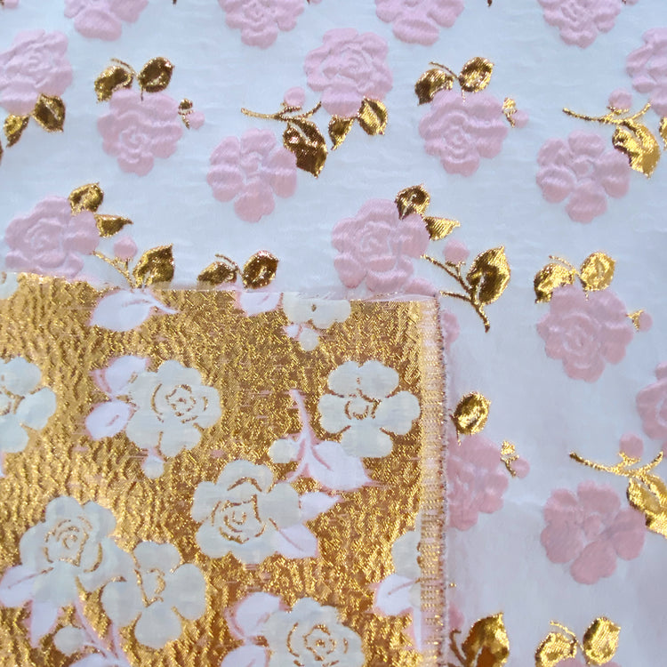 Floral Vine Poly/Lurex/Nylon Brocade - Pink - Gold
