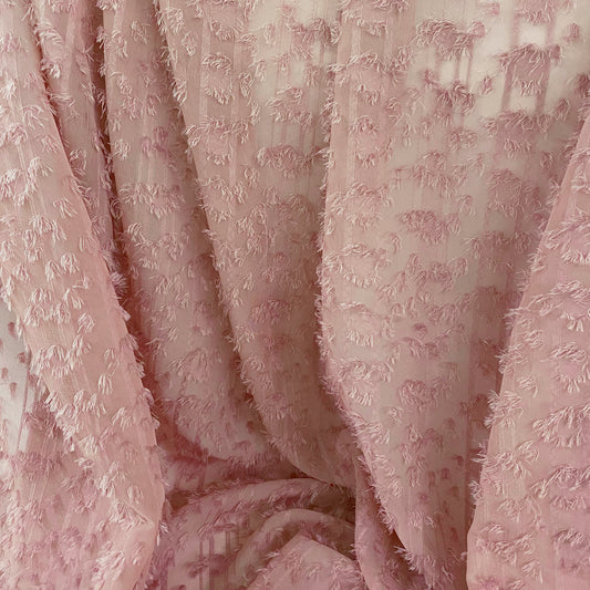 Striped Dobby Fringed Chiffon - Pale Pink